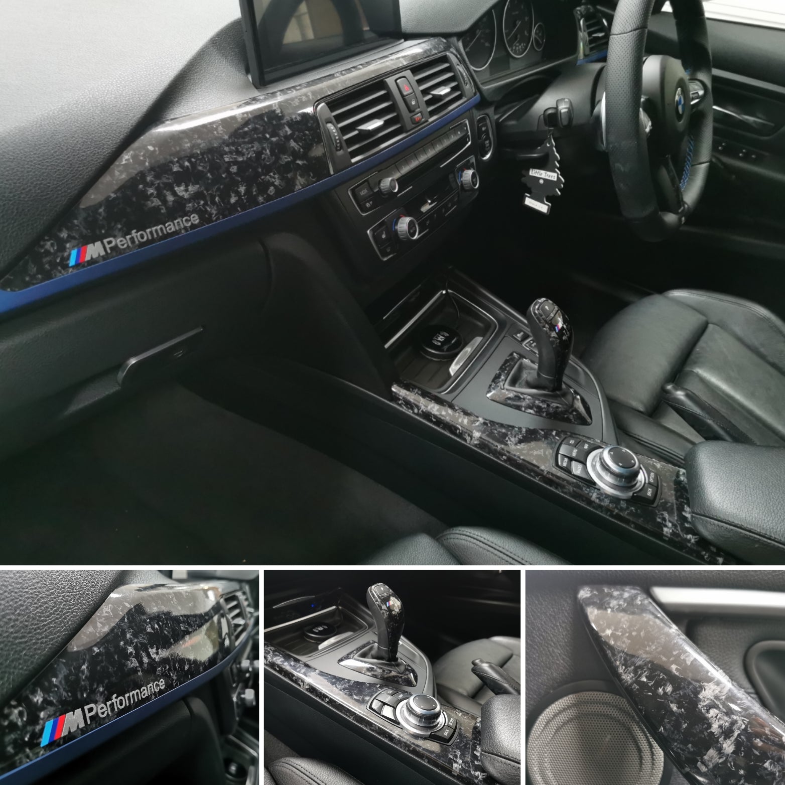 WRAPPING SERVICE - BMW F3X INTERIOR TRIM SET 3M FORGED CARBON / BLUE ACCENT (CUSTOM) F30 F31 F32 F33 F36